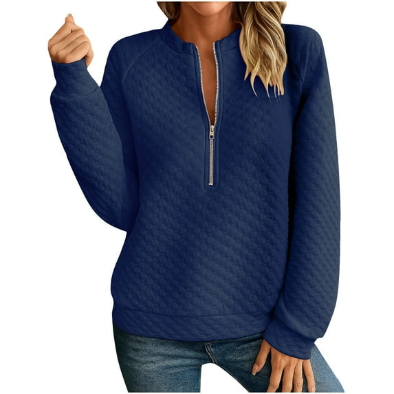 Duoif Womens Sweatshirt, Women's Casual Hoodie - Solid Color Deep V-Neck with Splicing Sweatshirt for Women Blue S