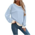 thumbnail image 1 of Duoif Womens Sweatshirt, Women's Contrast Trim Sweatshirt - Lightweight Crewneck Pullover Sweatshirt for Women Light Blue M, 1 of 9