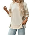 thumbnail image 1 of Duoif Womens Sweatshirt Women's Oversized Crew Neck Sweatshirt - Loose Top with Side Slit Sweatshirt for Women Beige L, 1 of 4