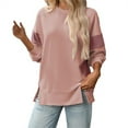 thumbnail image 1 of Duoif Womens Sweatshirt Women's Oversized Crew Neck Sweatshirt - Loose Top with Side Slit Sweatshirt for Women Pink XL, 1 of 4