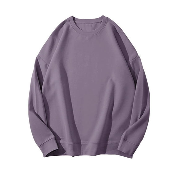 Duoif Womens Sweatshirt Women's Solid Color Round Neck Sweatshirt - Loose Casual Top Sweatshirt for Women Purple L