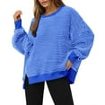 thumbnail image 1 of Duoif Womens Sweatshirt Women's Striped Crewneck Sweatshirt - Oversized Knit Pullover Sweatshirt for Women Blue XXL, 1 of 9