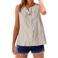 thumbnail image 1 of Duoif Womens Tank Tops Button down Linen Tank, Lightweight Summer Blouse Going Out Tops for Women Beige L, 1 of 5