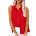 thumbnail image 1 of Duoif Womens Tank Tops Collared Oversized Linen Shirt, Sleeveless Work Casual Top Womens Shirts Red M, 1 of 4