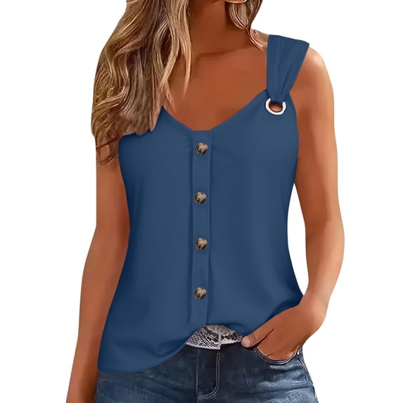 Duoif Womens Tank Tops, Ladies' Button Front Camisole Top, Casual Solid Color Vest Womens Shirts Blue XXXXXL