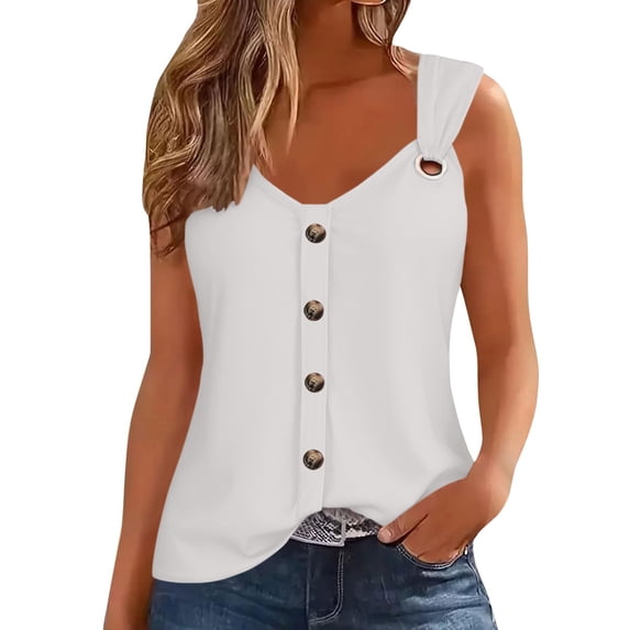 Duoif Womens Tank Tops, Ladies' Button Front Camisole Top, Casual Solid Color Vest Womens Shirts White XXL
