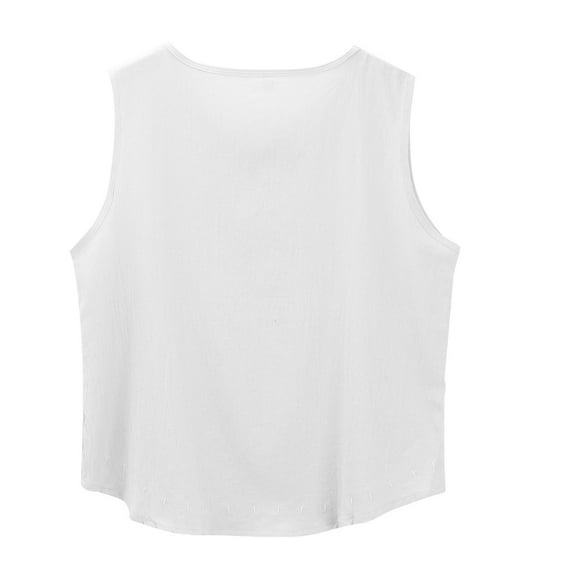 Duoif Womens Tank Tops, Solid Color Cotton and Linen Loose Casual Embroidery Vest Plus Size Tops for Women White XL