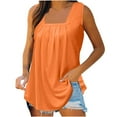 thumbnail image 1 of Duoif Womens Tank Tops, Summer Tank Tops for Women 2025 Loose Fit Pleated Square Neck Sleeveless Shirt Curved Flowy Vest Basic Cotton Tee Womens Shirts Orange L, 1 of 9