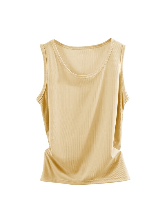 Womens Tank Tops, Wrap Camisole Vest, Cotton Round Neck Layering Top Womens Shirts Beige XXL