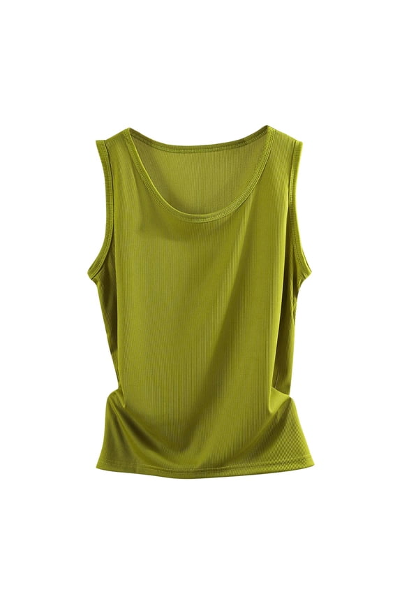 Womens Tank Tops, Wrap Camisole Vest, Cotton Round Neck Layering Top Womens Shirts Green L