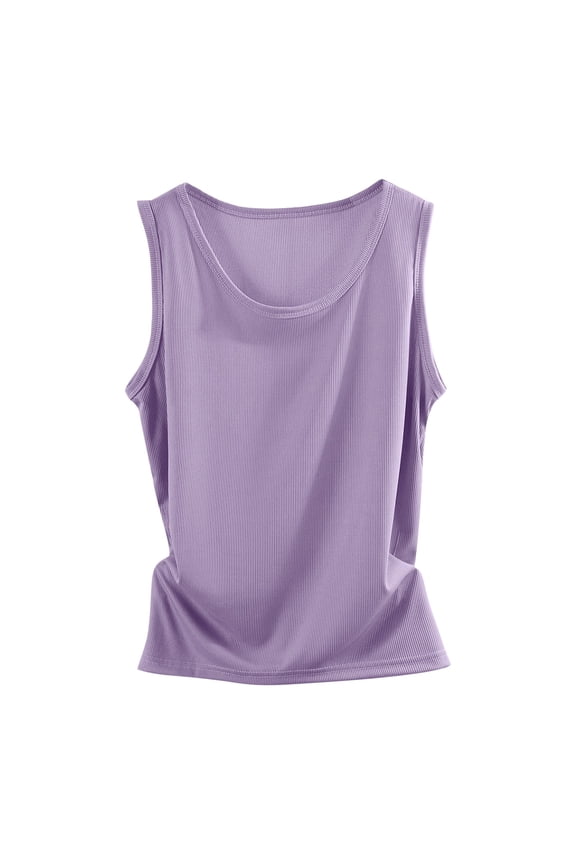 Womens Tank Tops, Wrap Camisole Vest, Cotton Round Neck Layering Top Womens Shirts Purple L