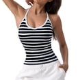 thumbnail image 1 of Duoif Womens Tank Tops, Y2K Sleeveless Striped Spaghetti Strap Crop Cami Tank Backless Slim Fit Going Out Tops Womens Shirts Black L, 1 of 4