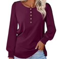 thumbnail image 1 of Duoif Womens Tops Long Sleeve Shirts for Women, Women's Long Sleeve Tops Smocked Puff Sleeve Tops Casual Shirts Blouses Tops for Women Trendy Wine XXL, 1 of 5