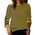 thumbnail image 1 of Duoif Womens Tops Long Sleeve Shirts for Women, Women's Spring Round Neck Long Sleeve Loose Two Color Striped T Shirt Tops for Women Trendy Yellow XXL, 1 of 6