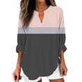 thumbnail image 1 of Duoif Womens Tops Long Sleeve Shirts for Women, Womens Cotton Linen Tunic Tops for Women Spring Summer V Neck Roll Up 3/4 Sleeve T Shirts Plain Graphic Tees Tops for Women Trendy Pink S, 1 of 5