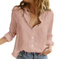 thumbnail image 1 of Duoif Womens Tops Long Sleeve Shirts for Women, Women's Solid Color Casual Button Pocket Long Sleeved Shirt Tops for Women Trendy Pink XXL, 1 of 5