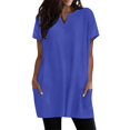 thumbnail image 1 of Duoif Womens Tops Women'S Casual V Neck Short Sleeve Dress Loose Fit T Shirt Dress with Pockets Blue M, 1 of 9
