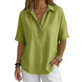 thumbnail image 1 of Duoif Womens Tops Women'S V Neck T Shirt Pullover Mid Sleeve Button down Shirt Green XXL, 1 of 4