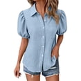 thumbnail image 1 of Duoif Womens Tops Womens Shirts Button down Dress Shirts Casual Short Sleeve Textured Collared Summer Work Blouse Camping Clothes Sky Blue XL, 1 of 8
