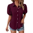 thumbnail image 1 of Duoif Womens Tops Womens Shirts Button down Dress Shirts Casual Short Sleeve Textured Collared Summer Work Blouse Camping Clothes Wine XL, 1 of 8