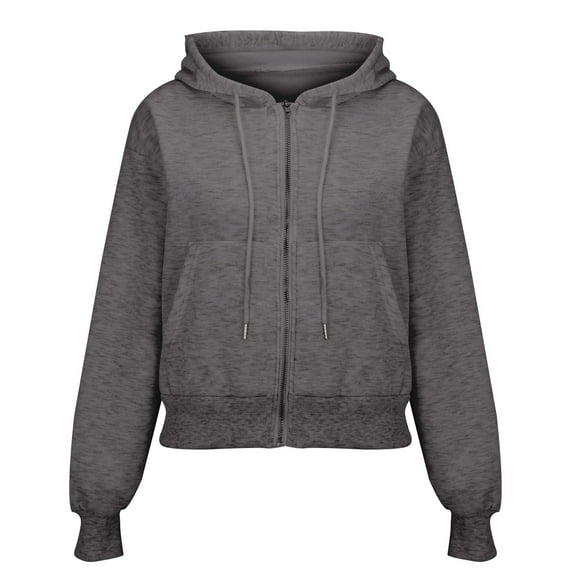 Duoif Womens Zip up Hoodies Short Zippered Solid Color Sweatshirt Jackets for Women Dark Gray L