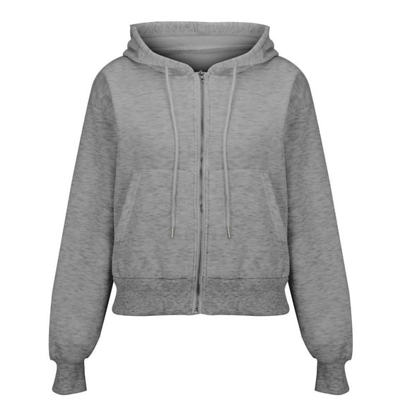 Duoif Womens Zip up Hoodies Short Zippered Solid Color Sweatshirt Jackets for Women Grey XXL