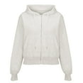 thumbnail image 1 of Duoif Womens Zip up Hoodies Short Zippered Solid Color Sweatshirt Jackets for Women White M, 1 of 9