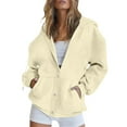 thumbnail image 1 of Duoif Womens Zip up Hoodies, Women's Autumn & Winter Cardigan - Hooded Pocket Sweatshirt Womens Sweatshirt Light Yellow XL, 1 of 8