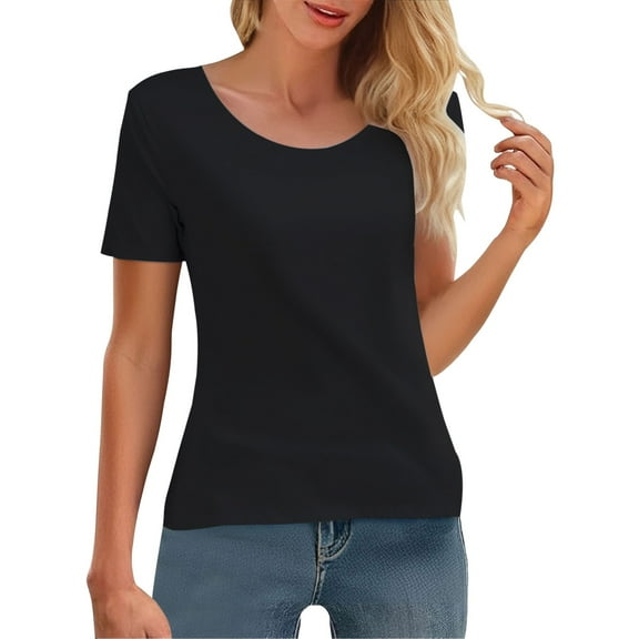 Duoif Workout Womens Tops Ladies' Summer Ice Round Neck Short Sleeved T Shirt for Sports and Fitness High Elasticity Slim Fit Quick Drying Shirts for Women Black L