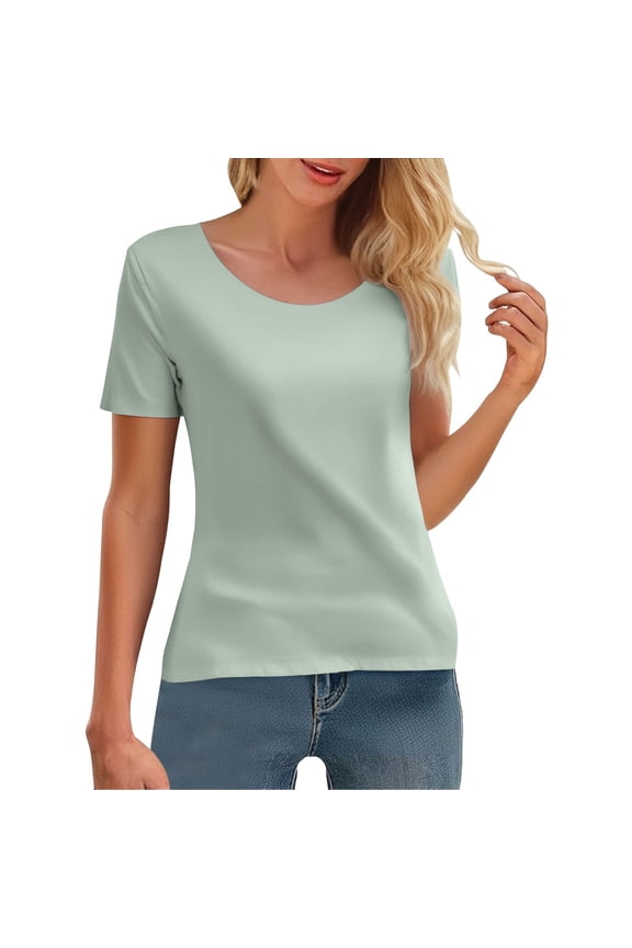 Workout Womens Tops Ladies' Summer Ice Round Neck Short Sleeved T Shirt for Sports and Fitness High Elasticity Slim Fit Quick Drying Shirts for Women Green M