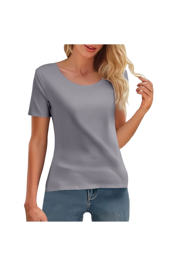 Workout Womens Tops Ladies' Summer Ice Round Neck Short Sleeved T Shirt for Sports and Fitness High Elasticity Slim Fit Quick Drying Shirts for Women Grey M