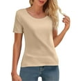 thumbnail image 1 of Duoif Workout Womens Tops Ladies' Summer Ice Round Neck Short Sleeved T Shirt for Sports and Fitness High Elasticity Slim Fit Quick Drying Shirts for Women Khaki XXL, 1 of 7