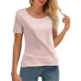 thumbnail image 1 of Duoif Workout Womens Tops Ladies' Summer Ice Round Neck Short Sleeved T Shirt for Sports and Fitness High Elasticity Slim Fit Quick Drying Shirts for Women Pink L, 1 of 7