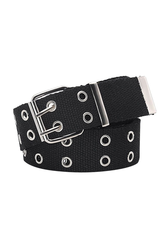 Y2K Belt Womens Canvas Belt Double Grommets Belt Unisex Casual Double Prong Belt for Men Women for Jeans Pants White