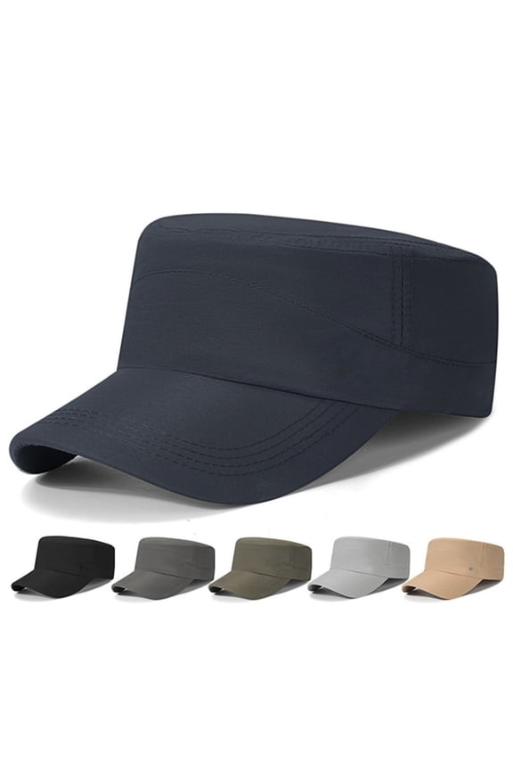 Y2K Hat Unisex Cadet Army Cap Adjustable Flat Top Cap Unisex Basic Baseball Hat Train Conductor Hat Light Ashy