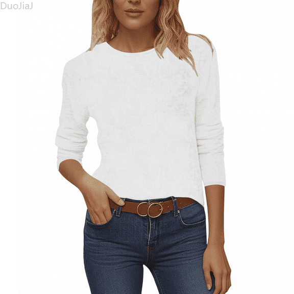 Duojiaj A Solid Color Round Neck Three Quarter Sleeve T Shirt Top For Women's Fashion And Casual Wear Womens T Shirts