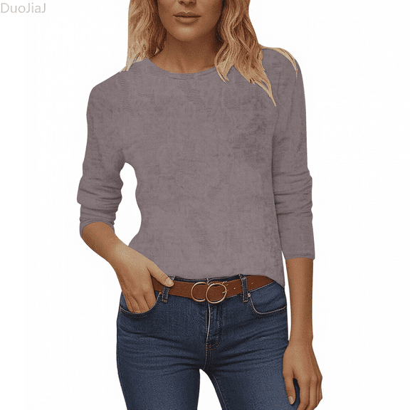 Duojiaj A Solid Color Round Neck Three Quarter Sleeve T Shirt Top For Women's Fashion And Casual Wear Womens T Shirts