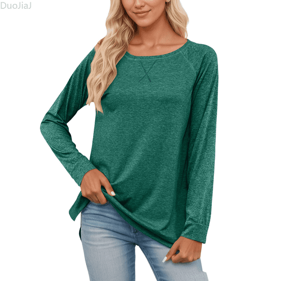 Duojiaj Casual Raglan Sleeve Crew Neck T Shirt Soft Everyday Basic Tee Comfortable Relaxed Fit Top For Ladies Versatile Wardrobe Womens T Shirts