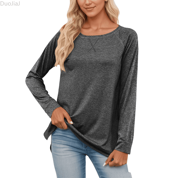 Duojiaj Casual Raglan Sleeve Crew Neck T Shirt Soft Everyday Basic Tee Comfortable Relaxed Fit Top For Ladies Versatile Wardrobe Womens T Shirts