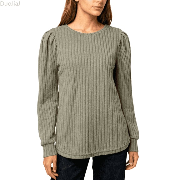 Duojiaj Classic Long Sleeve Crewneck T Shirt Soft Everyday Basic Top For Casual Comfort And Versatile Layering Style Women's Blouses