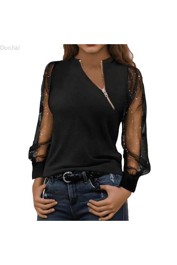 Ladies' Off The Shoulder Lace Mesh Patchwork T Shirt Long Sleeved Casual And Fashionable Top Women's Blouses