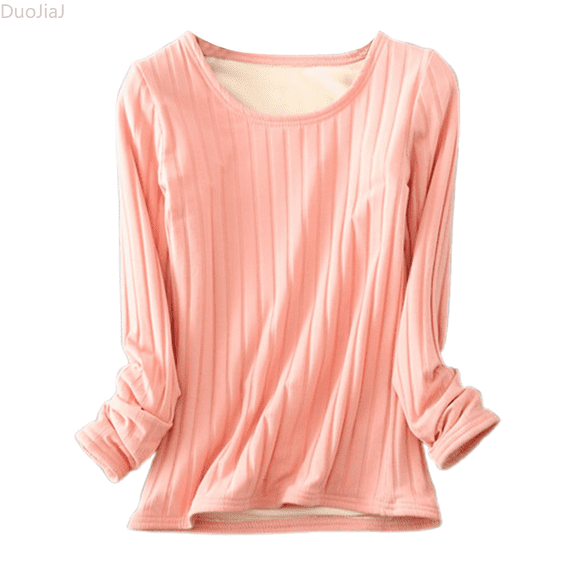 Duojiaj Long Sleeve Thermal Shirt Soft Layered Base Layer Top For Winter Warm Comfort Fit Women's Blouses