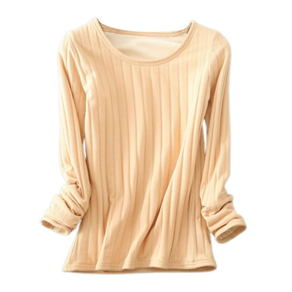 Duojiaj Long Sleeve Thermal Shirt Soft Layered Base Layer Top For Winter Warm Comfort Fit Women's Blouses