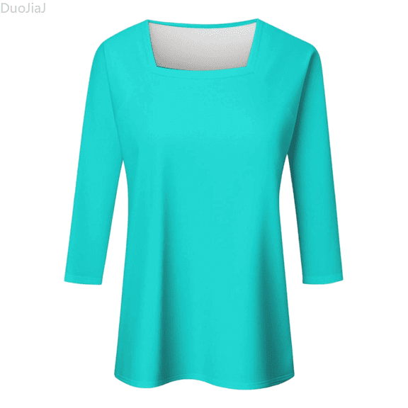 Duojiaj Sleeve Shirts Square Neck Color Summer Dressy Casual Ladies Blouses Women's Blouses
