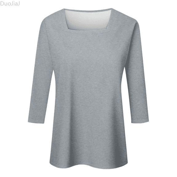 Duojiaj Sleeve Shirts Square Neck Color Summer Dressy Casual Ladies Blouses Women's Blouses