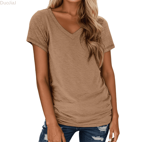Duojiaj Solid Color Crew Neck Short Sleeve Tee Shirt Soft Everyday Basic Top For Casual Wear Women's T-Shirts