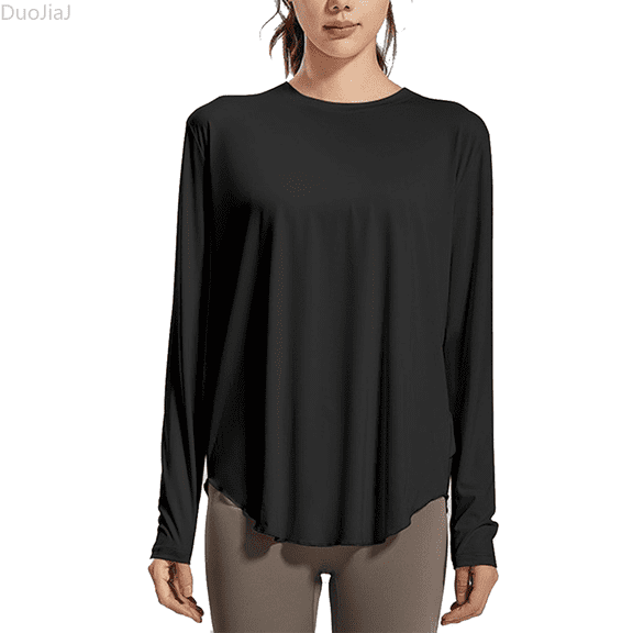 Duojiaj Sunscreen Sports Yoga Shirt Long Sleeve Shirt Lightweight Fast Drying Sports Hiking Top Women's Blouses