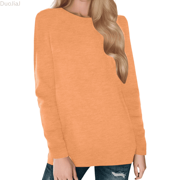 Duojiaj Women's Basic Round Neck Fashion T Shirt Long Sleeve Shirt Loose Autumn Top Women's Blouses