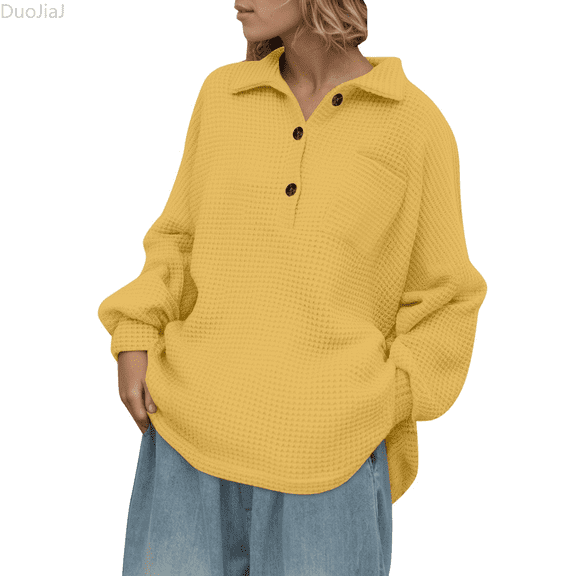 Duojiaj Women's Casual Button Down T Shirt Long Sleeve Comfortable Wear Soft Basic Top With Classic Collar For Autumn Winter Women Tops