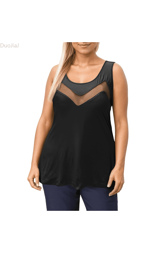 Women's Sleeveless Elegant Sheer Mesh Insert Casual Vest Stylish And Sleeveless Tops For Women